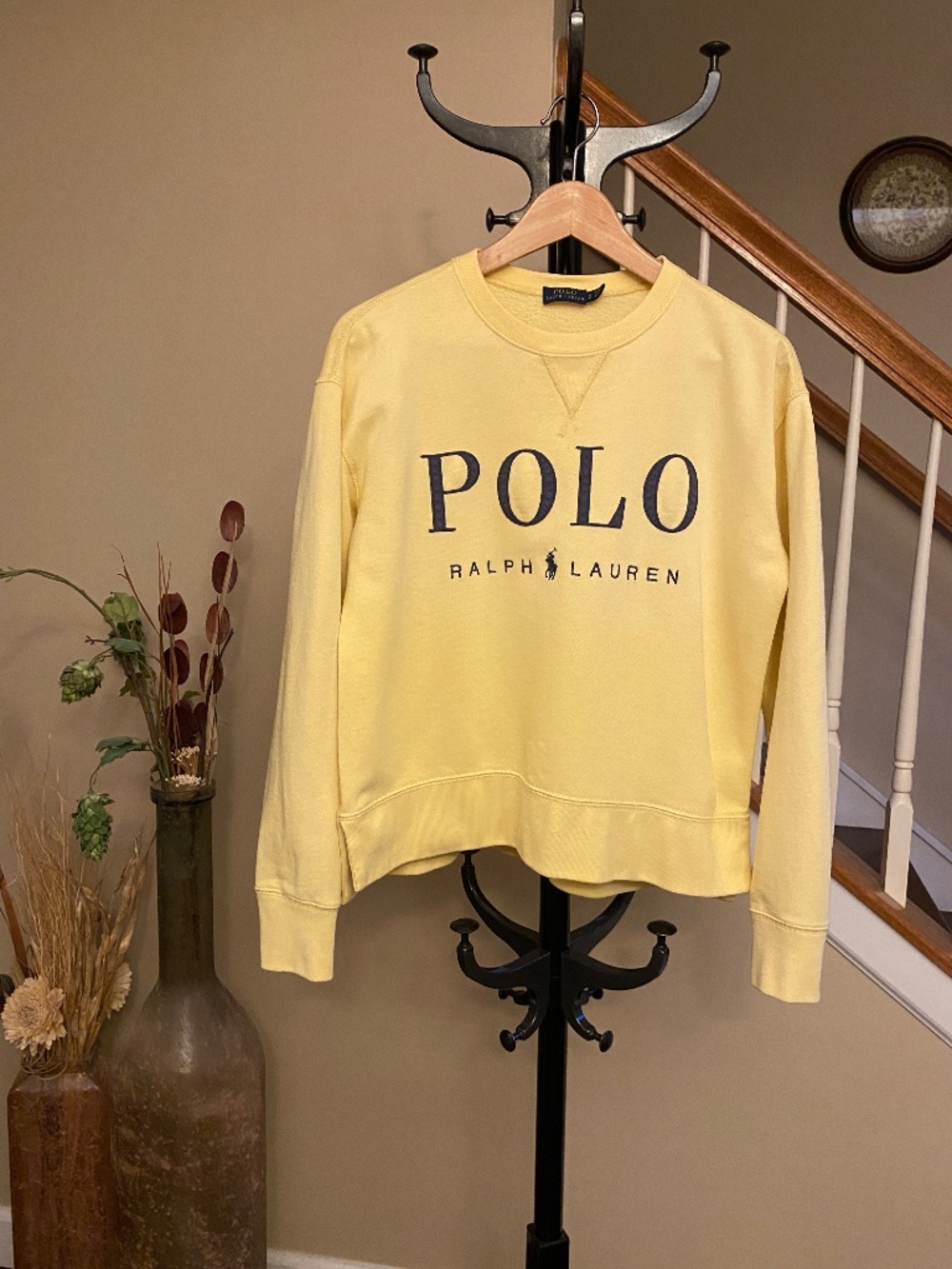 Polo Ralph Lauren Yellow Spellout Graphic Fleece Crewneck Sweatshirt Size S